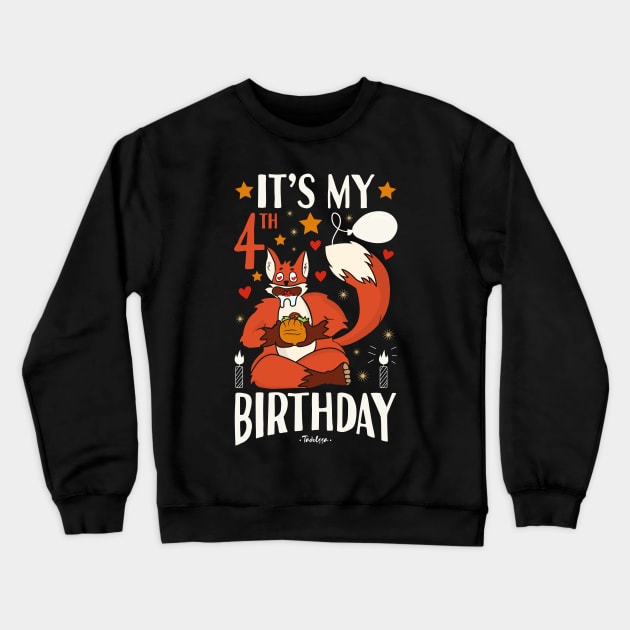 It's My 4th Birthday Fox And Tacos Gifts Crewneck Sweatshirt by Tesszero